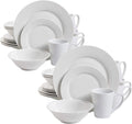 Gibson Home 102563.16RM Classic Porcelain Zen Buffet 16 Piece Round Dinnerware Set with Multi Sized Plates Bowls and Mugs White (2 Pack)