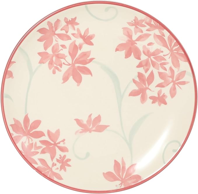 Gibson Home Admiral Hall 12-Piece Matte Stoneware Dinnerware Set – Dinner Plates Salad Plates &amp Bowls with Pink Floral Pattern Durable Everyday Dish Set Microwave &amp Dishwasher Safe
