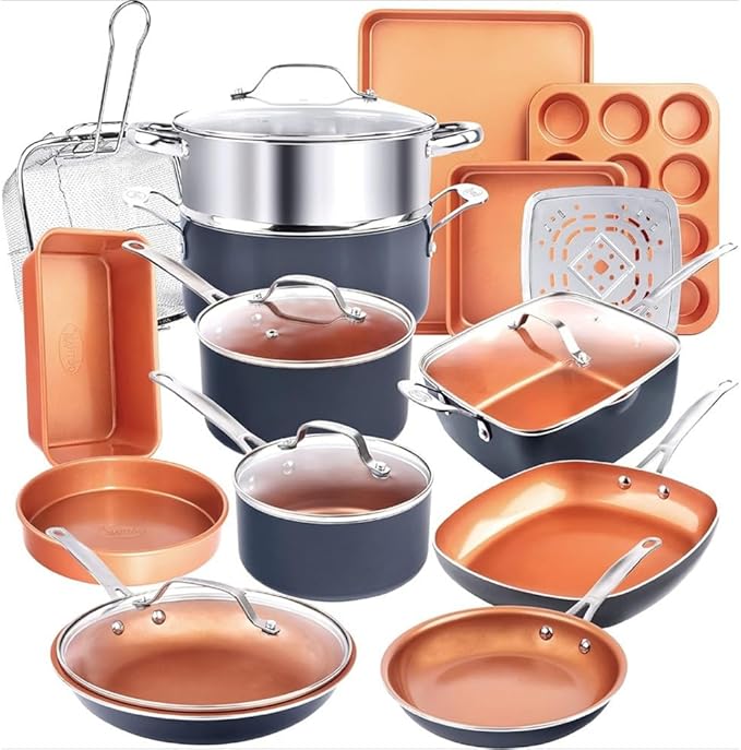 20 Piece Pots Pans Set Baking Tray Set Kitchen Ceramic Cookware Set Durable Nonstick Pots Pans Set with Lid Dishwasher10 Pc SetOne-20 Piece Set-One