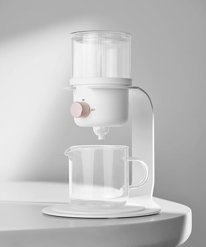 Glass Tea Pot with Infusers for Loose Tea and Drip Coffee Pour Over Semi Automatic Tea Set with Magnetic Clear Teapot White
