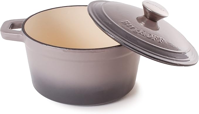 BergHOFF 3Pc Neo Enameled Cast Iron Cookware Set 3qt. Dutch Oven Matching Lid Fry Pan 10 Inches Oven Safe Up To 400°F Oyster