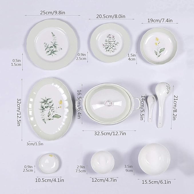 Ceramic 30 Pieces Of Household Porcelain Dinnerware Set Creative Lotus Shaped Plates And Bowls Sets Elegant Pastoral Style Dishes Set Service For 6 Ceramic Dinner