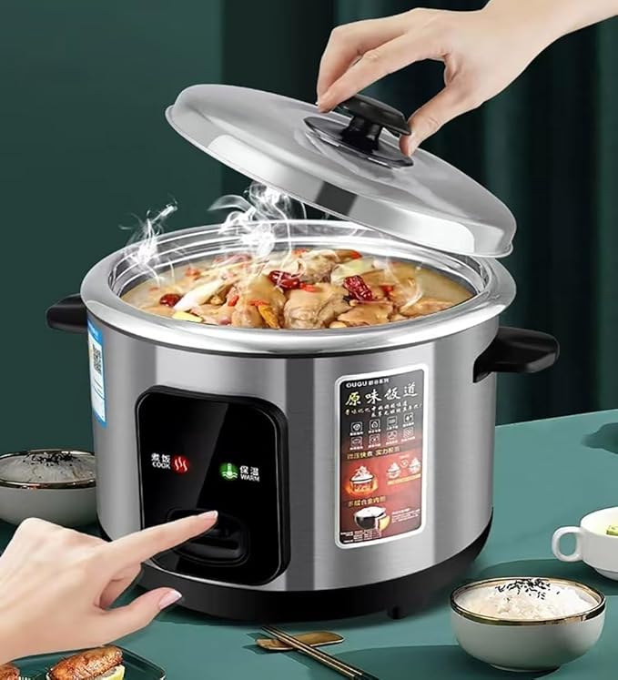 The rice cooker adopts a stainless steel inner pot and steamer and is a multifunctional steaming and stewing machine. It is an essential small appliance for dormitory/office/home kitchens (2L)