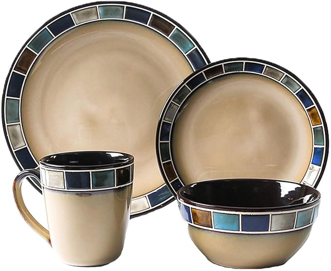 GaRcan 4-Piece Dinner Set Heavyweight and Durable Stoneware Dinnerware Set Service for 1 Includes Dinner Plate Salad PlateBowl and Mug