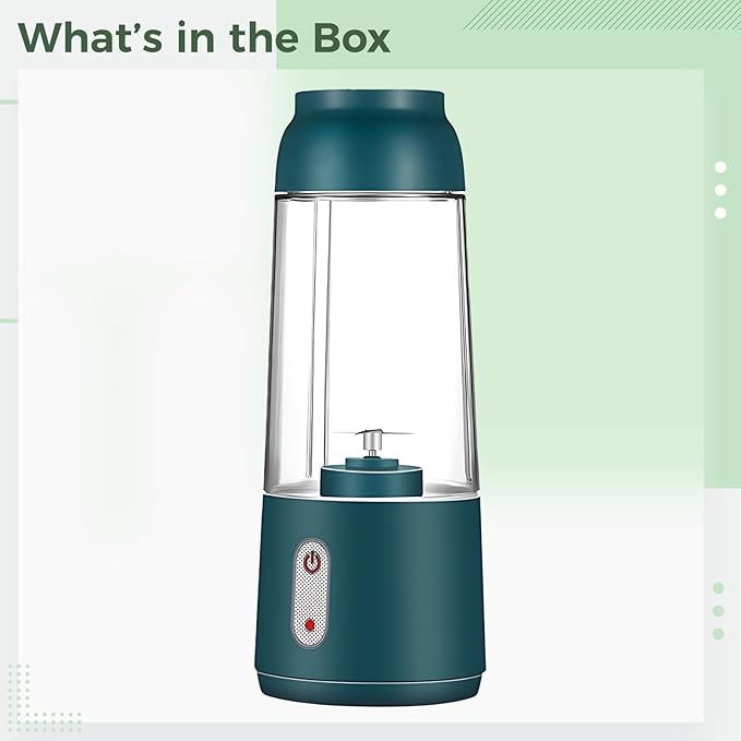 USB Mini Blender Rechargeable Electric Juice Mixer with 10.14 Fl Oz / 300 Ml Capacity Dark Green 1200 Mah Battery Transparent Pc Material Simple One-Button Control for Home Or Travel