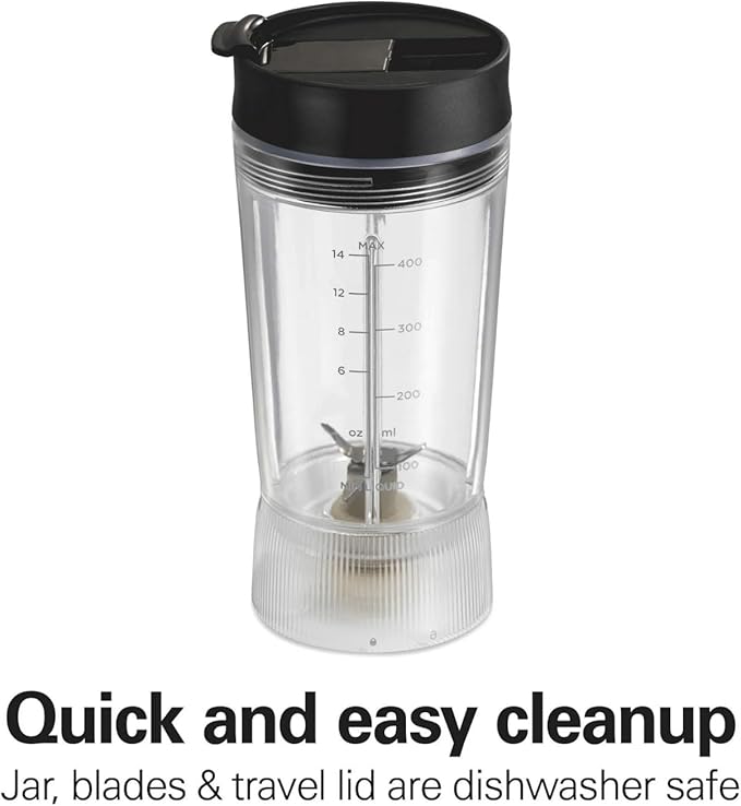 Personal Blender for Shakes and Smoothies with Leak-Proof Travel Lid Stainless Steel Blades 14 oz. Jar black 51190F