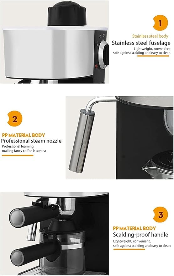 Steam Type Coffee Machine Espresso Machine With Milk Frother 800W Ideal For Cappuccinos &amp Lattes Anti-drip Function Overheating Protection