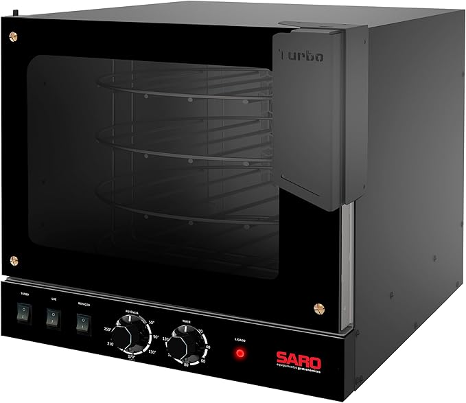 SARO FTR11 Commercial Rotary Turbo Convection Oven Charcoal Gray Stainless Steel Large Digital Display Side Swing 47x49x49 Inches 4 Baking Trays 2500W