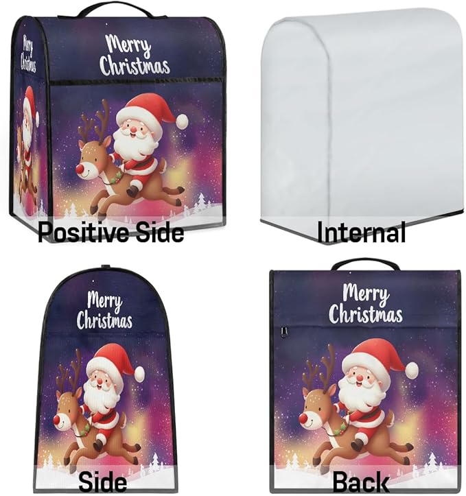 cfpolar Kitchen Aid Mixer Cover Compatible with 6-8 Quarts Santa Claus Elk Christmas Stand Mixer Cover Kitchen Aid Mixers Accessories Appliance Organizer Bag Dust Covers with Zipper Pocket