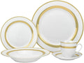 Royalty Porcelain White 20 pc Dinnerware Set with Gold Celtic Strip Bone China white gold