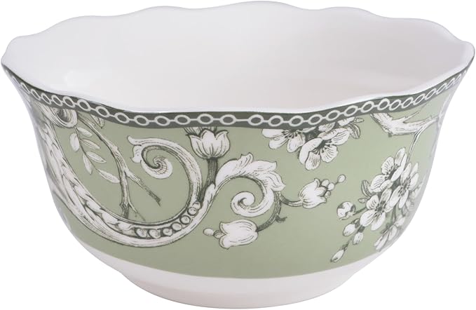 222 Fifth Adelaide Sage 12-Piece Green Porcelain Dinnerware Set – Service for 4 Big Dinner Plates and Bowls Sets Green with White Floral Pattern for Daily Entertainment Microwave &amp Dishwasher