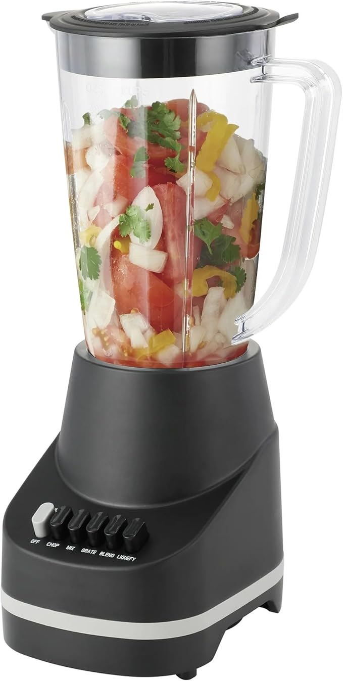 Countertop Blender 6 Speed for Chop Mix Grate Blend Liquefy Pulse 48 Ounce Jar Self Cleaning Dishwasher Safe 500 Watt Black