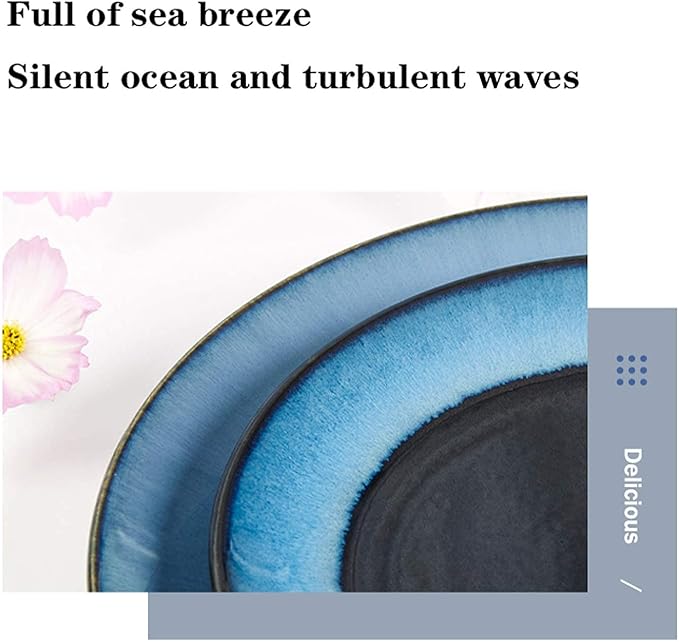 Household Plates and Bowls Sets Durable Ceramic Dinner Plate Sets Blue Dinnerware Set of 4 Dinner Plates Salad Plates and Mug Dinnerware Set