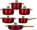 Toyvian Stainless Steel Cookware Set - 12-Piece Red Nonstick Pots And Pans With Clear Glass Lids For Induction Cooktop - Milk And Frying Pan Kitchen Essentials Dishwasher Safe