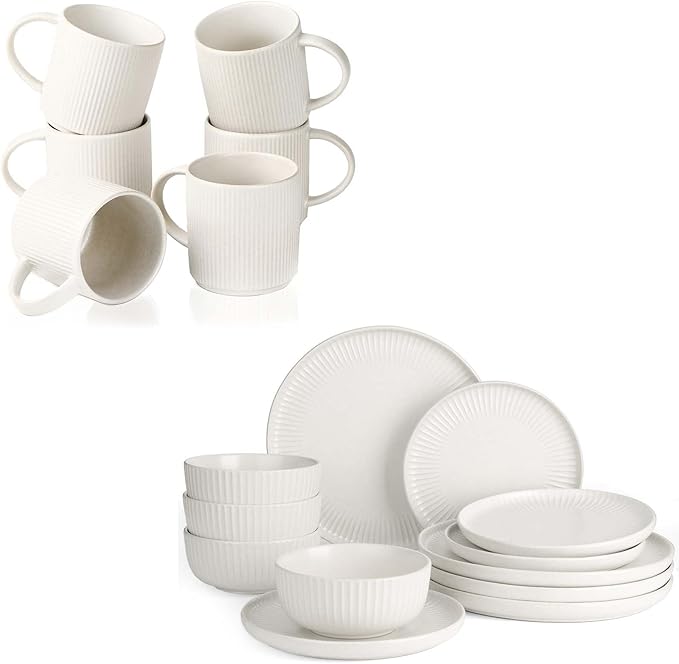 Famiware Dinnerware Sets with Mugs Plates and Bowls Dish Set of 4 (16 Pieces) - Dishwasher &amp Microwave Safe Chip Resistant Reactive Glaze