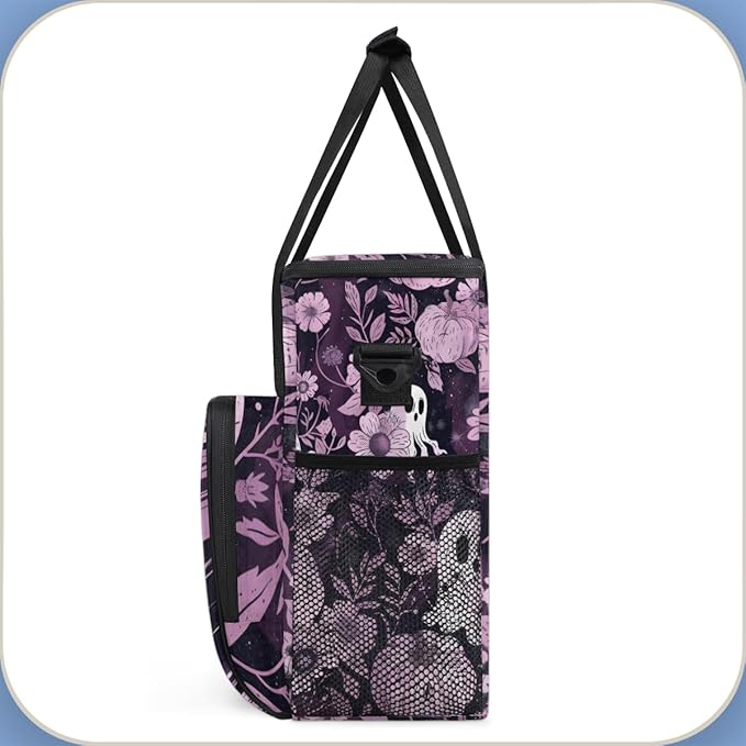 Ghosts Pumpkins Flowers Coffee Maker Carrying Bag Travel Storage Bag Compatible with K-Mini or K-Mini Plus Single Serve Coffee Brewer Carrying Case with Multiple Pockets &amp Shoulder Strap