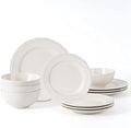 12-Piece White Stoneware Dinnerware Set Service for 4 Microwave &amp Dishwasher Safe Ceramic Plates and Bowls Set Durable Everyday Dishes for Home Kitchen