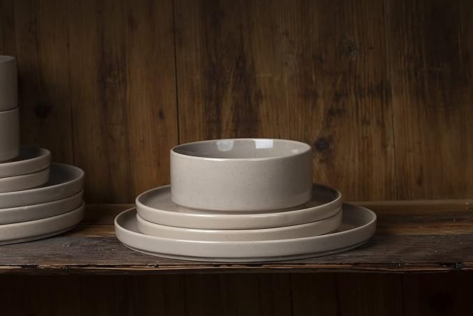 Famiware Nebula Plates and Bowls Set for 4 16 Pieces Dinnerware Sets 8.75 Pasta Bowls for Serving Cinnamon Brown