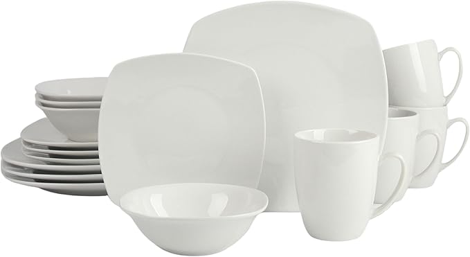 10 Strawberry Street Simply Square 16 Piece Dinnerware Set Porcelain White