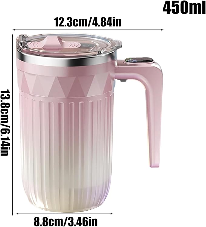 Automatic Stirring Mug - Heating Mixer Cup for Beverages | 450ml Fluid Capacity with Detachable Magnetic Rotor &amp Type C Charging Port for Office Desks Morning Milk Hot Chocolate and Home Kitchen