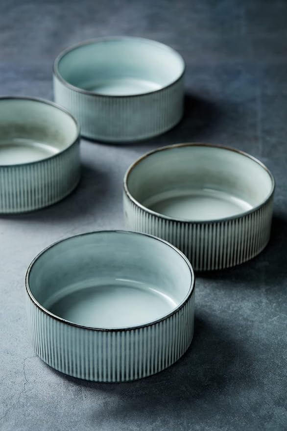 Famiware Dinnerware Set for 4 (12 Piece) and 5.5 Soup Bowl Set (6 Pieces) - Smoky Blue