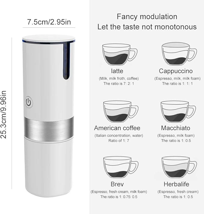 Portable Espresso Machine USB Coffee Maker Small Travel Coffee Machine(Size:9.96 * 2.95 * 2.95 in)
