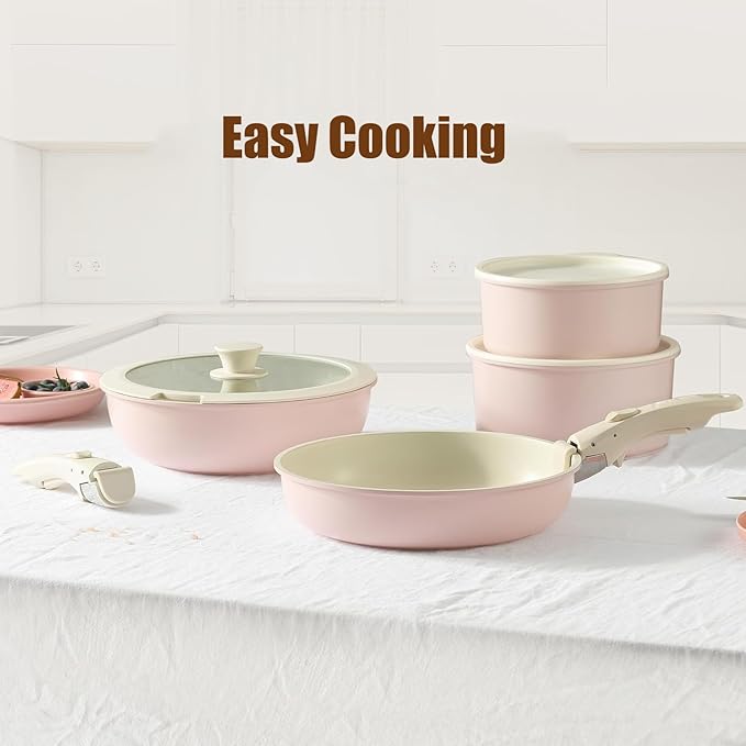 Nonstick Cookware Sets 11Pcs Pots And Pans Set Detachable Handle with 12-Piece Cookware Set And Cotton Scald-Proof Gloves Induction Kitchen Cookware Set Oven Safe