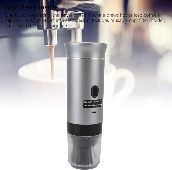 AUNMAS Portable Electric Coffee Maker 120ml Lightweight Compact 304 Stainless Steel Automatic Heating Travel Coffee Machine with 7500mAh Battery for Camping Hiking Office Home