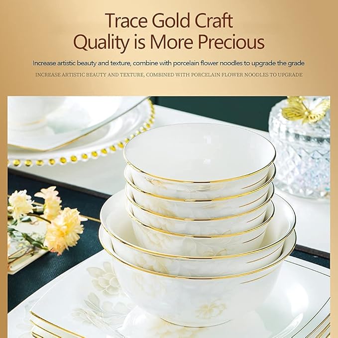 Dinnerware Sets - Luxury Gift Dishes Service Set 355660PCS Ceramic Dinnerware Set Bone China Tableware Dishes Plates Ceramic Combination Dinner Service Set Porcelaine Service for 10(60 Pieces)