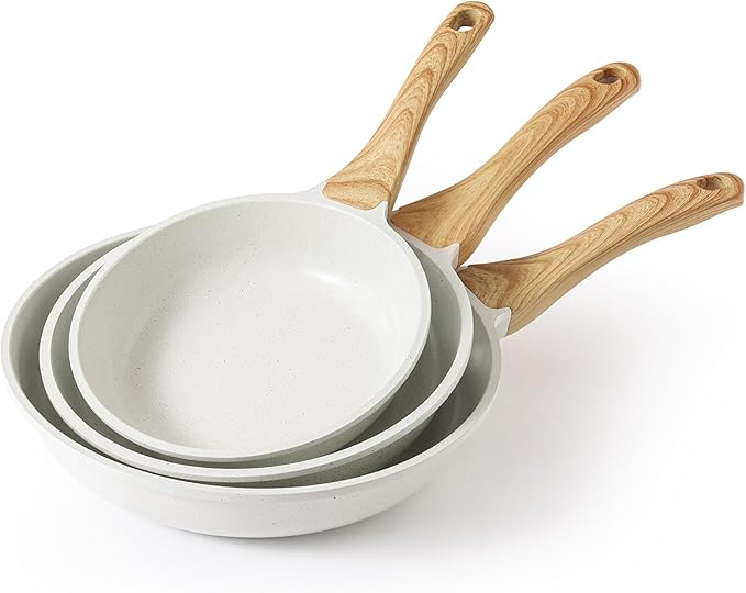 SENSARTE Nonstick Frying Pan Skillets White Ceramic Coating Omelette Pans Healthy Cookware Chef's Pan PTFE &amp PFAS Free (8+9.5+11 Inch)