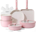 SENSARTE 17 Piece Ceramic Pots and Pans Set Nonstick Detachable Handle Cookware Induction Kitchen Cookware Set with Removable Handle Dishwasher ＆ Oven Safe (Pink)