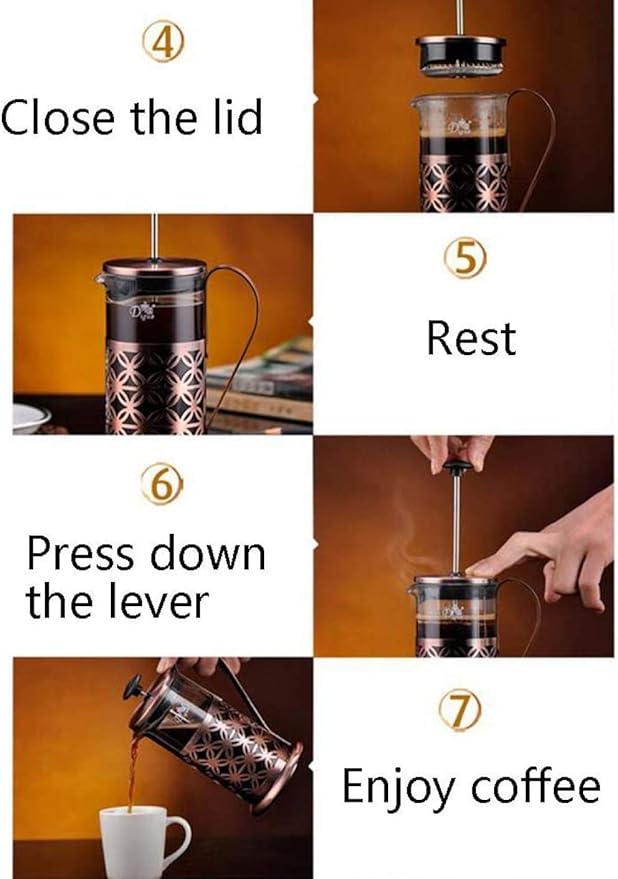 French Press Coffee Maker Stainless Steel Cafetiere Glass Jug Stainless Steel Coffee Plunger Filter Manual Coffee Maker Copper Finish Coffee Press-350ML