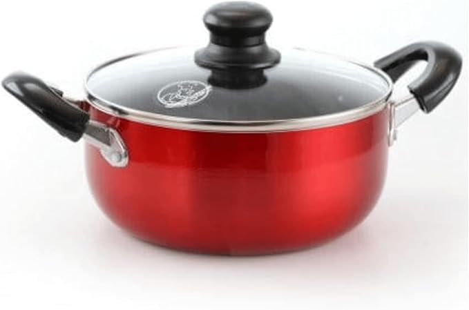 Nonstick Cookware Set 7 PiecesGranite Metallic-Red Exterior Dishwasher Safe Includes Sauce Pots Dutch Oven Fry Pan Metallic Red