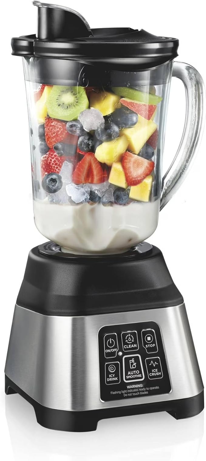 Electronic Countertop Blender with Auto Smoothie Program 48 oz Glass Jar 850W Peak Power Multi-Function Touch Controls