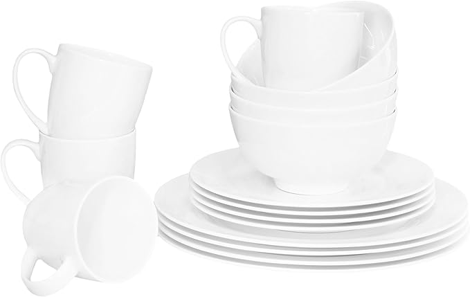 Bone China 16 Piece Dinnerware Set Service for 4 White Microwave Safe Dishwasher SafeChip Resistant Translucent Elegant giftware Dish set For Essential Home Everyday Living Kitchen Set