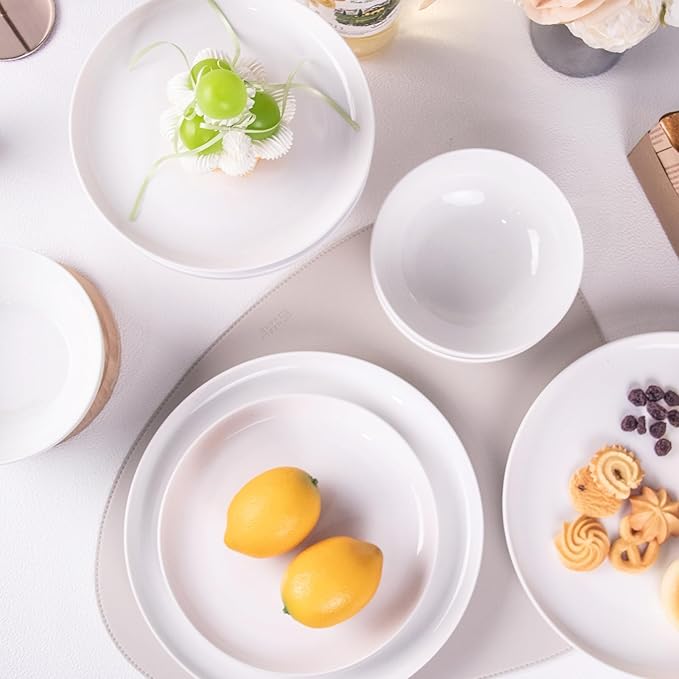 Anveena Dinnerware Set for 4 12 Piece Plates and Bowls Set White Porcelain Dish Set Microwave Safe Dishwasher Safe Chip Resistant for Everyday Dining
