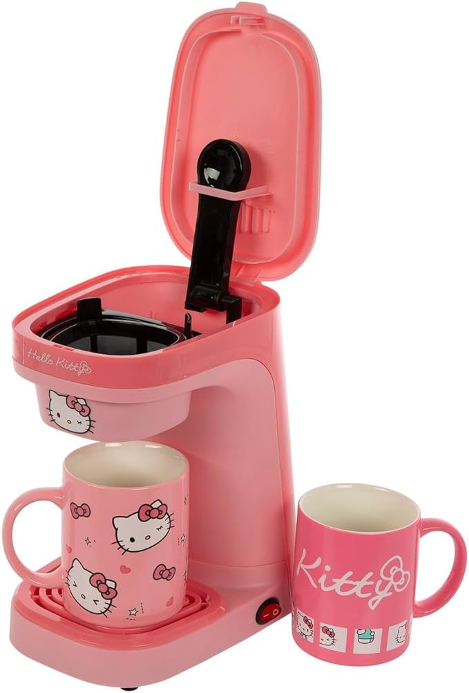 Hobby Lobby Hello Kitty Single Serve Coffee Maker Set Pink 1-Cup Capacity 2 Ceramic Mugs 9 H x 5.25 W