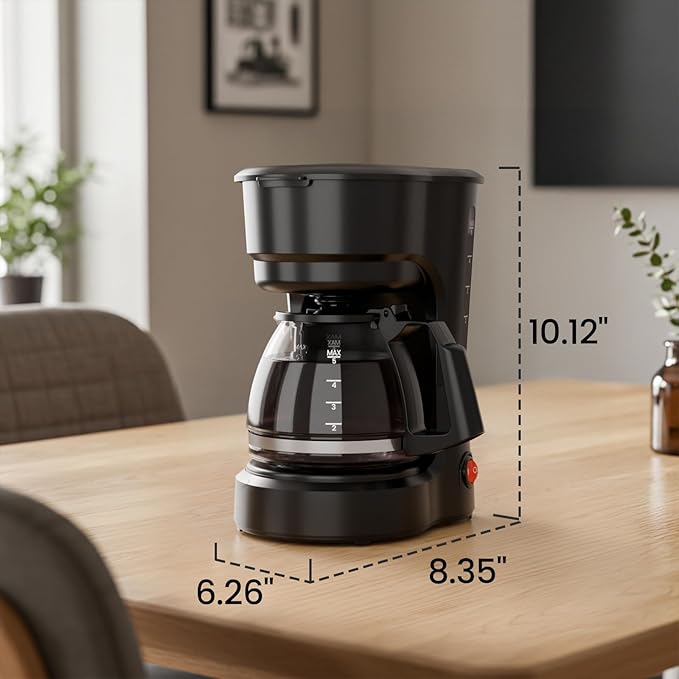 Kismile 5 Cup Coffee Maker 0.75L Small Drip Coffee Machine with Anti-Drip Design Dry Burn Protection Removable Filter Funnel Easy Mechanical Switch Black