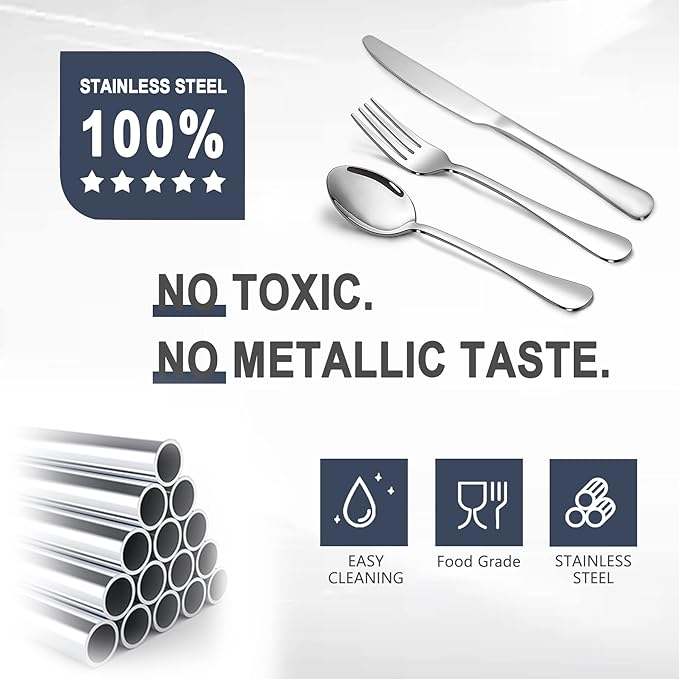 Silverware SetSANTUO Stainless Steel Knives Spoon Forks Set for Home Kitchen and Restaurant Mirror Polished&amp Dishwasher Safe (18pcs Silverware set)