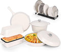 QuliMetal Enameled Cast Iron Cookware Set 5-Piece – 2.3QT Dutch Oven 4.7QT Braiser 10 Skillet 9x5 Oval Bread Pan &amp Rack – Versatile Oven-Safe Enamel Cast Iron Pots and Pans for Home Cooking