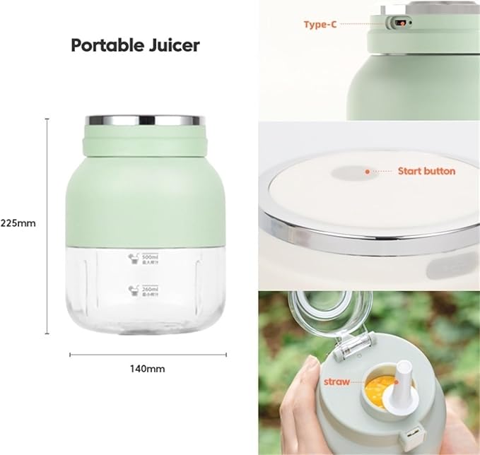 Blender Cup Juicer Cup for home Electric Juicer Mini Portable Blender Portable Automatic Sport Juicey Cups Dual-Use Water Bottle with Straw for Outdoor Sports with Strap (2PCS Mix)