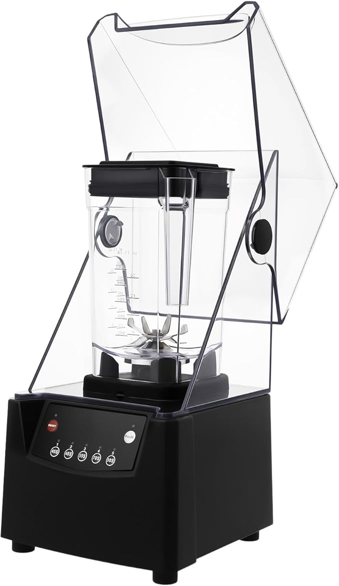 Commercial Blender 120V 2600W 1.8L Mixed Drink Maker Machine Fruit Juicer Ice Smoothie Mixer with Shield Quiet Sound Enclosure for PureeFruit Juices
