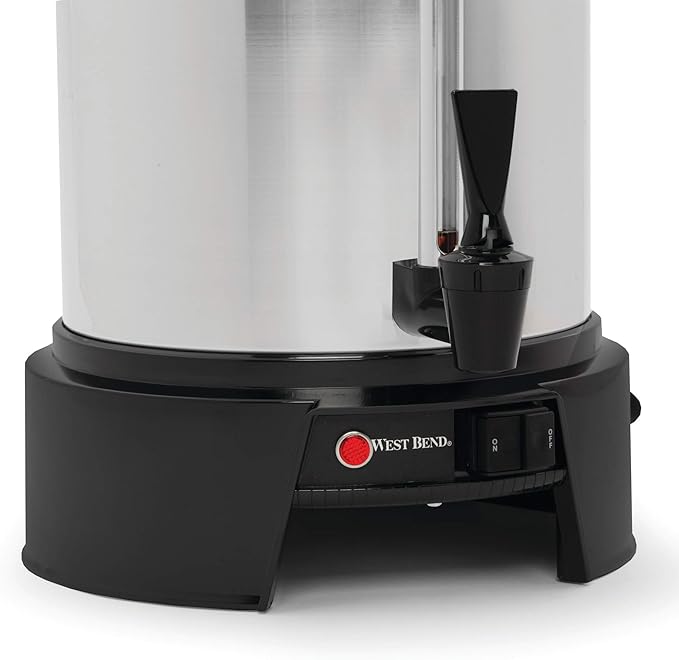 West Bend Commercial Coffee Urn Highly-Polished Aluminum Features Automatic Temperature Control Large Capacity with Quick Brewing Smooth Prep and Easy Clean Up NSF Approved 55-Cup Silver