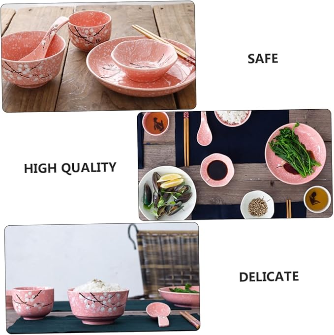 SMASOLO Japanese Ceramic Dinnerware Set 12-Piece Cutlery Kit Elegant Tableware Pink Handles Dishwasher Safe Suitable for Home Dining