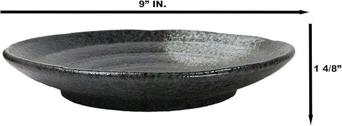Ebros Gift Artistic Charcoal Grey Tone Hakumu Porcelain Collection Dinnerware Serveware Kitchenware Set Asian Japanese Restaurant Supply (Pack Of 5 Round Dinner Plates 8.75D)