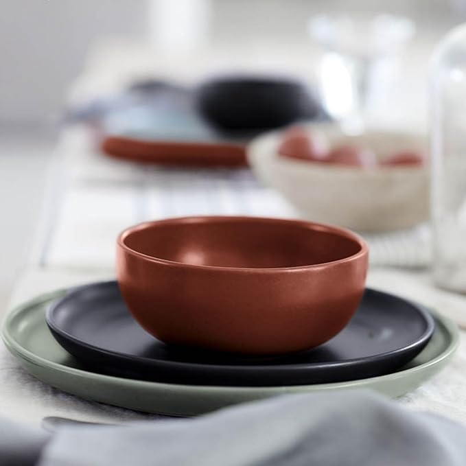 Casafina Ceramic Stoneware 12-Piece Place Setting Service for 4 Pacifica Collection Cayenne | Microwave &amp Dishwasher Safe Dinnerware Set | Food Safe Glazing | Restaurant Quality Tableware