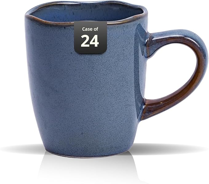 Organic Shape Highland Ceramic Mug 24pcs 12oz Handmade Reactive Glaze Stoneware Coffee Mug with Wavy Edge for Kitchen Microwave &amp Dishwasher Safe Scratch Resistant-Blue