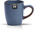Organic Shape Highland Ceramic Mug 24pcs 12oz Handmade Reactive Glaze Stoneware Coffee Mug with Wavy Edge for Kitchen Microwave &amp Dishwasher Safe Scratch Resistant-Blue
