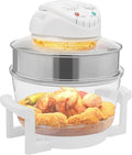 17Qt Portable Glass Air Fryer Convection Roaster Oven Turbo Electric Cooker Recipe 360° Heating Halogen Oven Countertop Stainless Steel Grill Prepare Quick Healthy Meals White