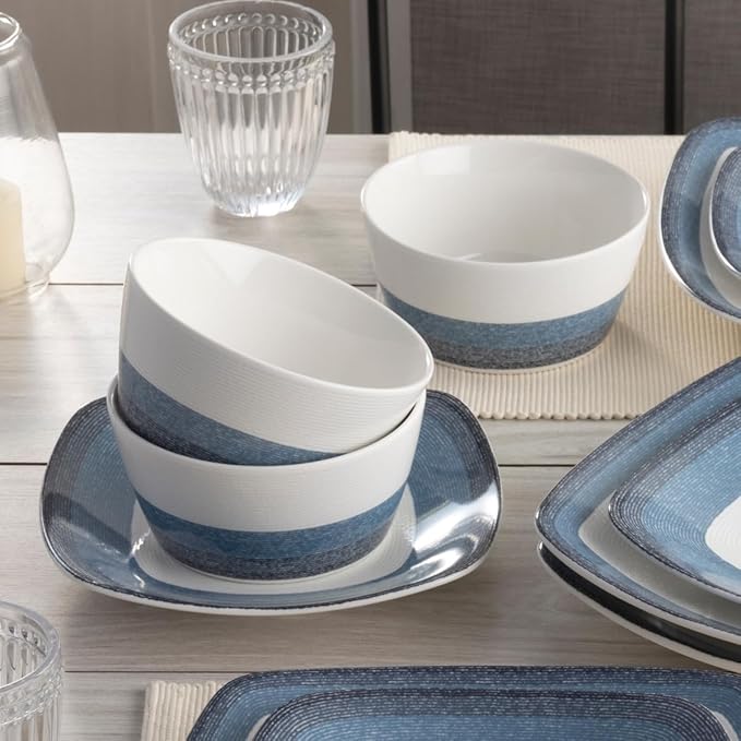 Noritake Colorscapes Layers Navy 12-Piece Square Dinnerware Set Service for 4